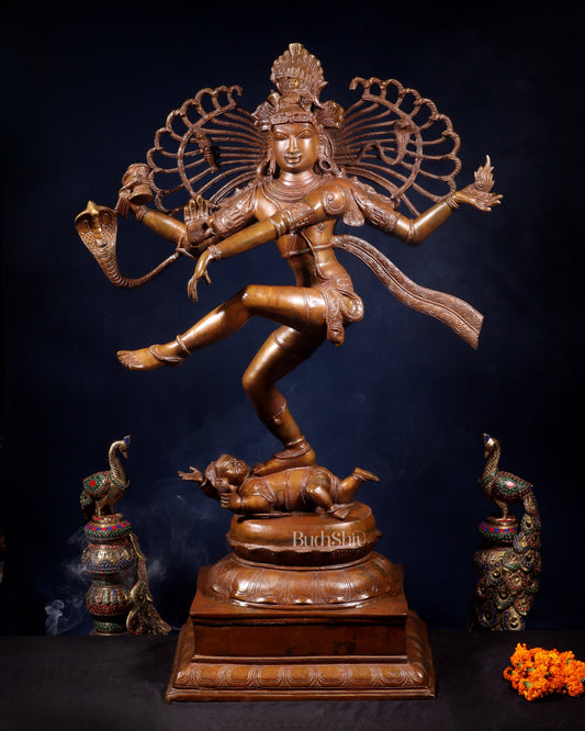 Large Dancing Shiva as Nataraja (Without Ring) – Chola Bronze Replica, Copper Coated 40" - Sama Homes Idol - Brass Sculpture