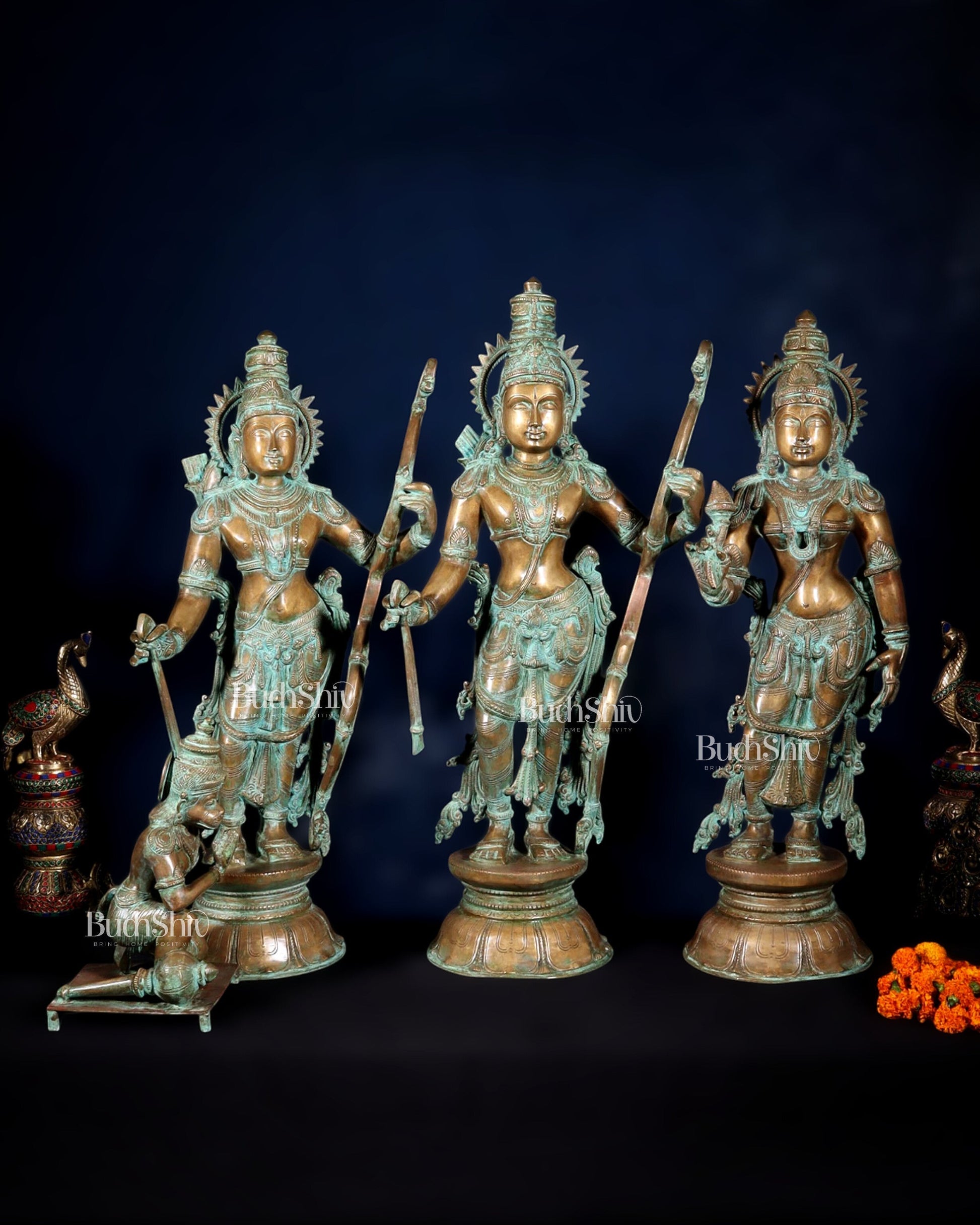Pure Bronze Ramar Set (Ram Darbar) – Vintage Chola Patina 29", 85 kgs. - Sama Homes Idol - Brass Sculpture - Eco-friendly - Sama Homes