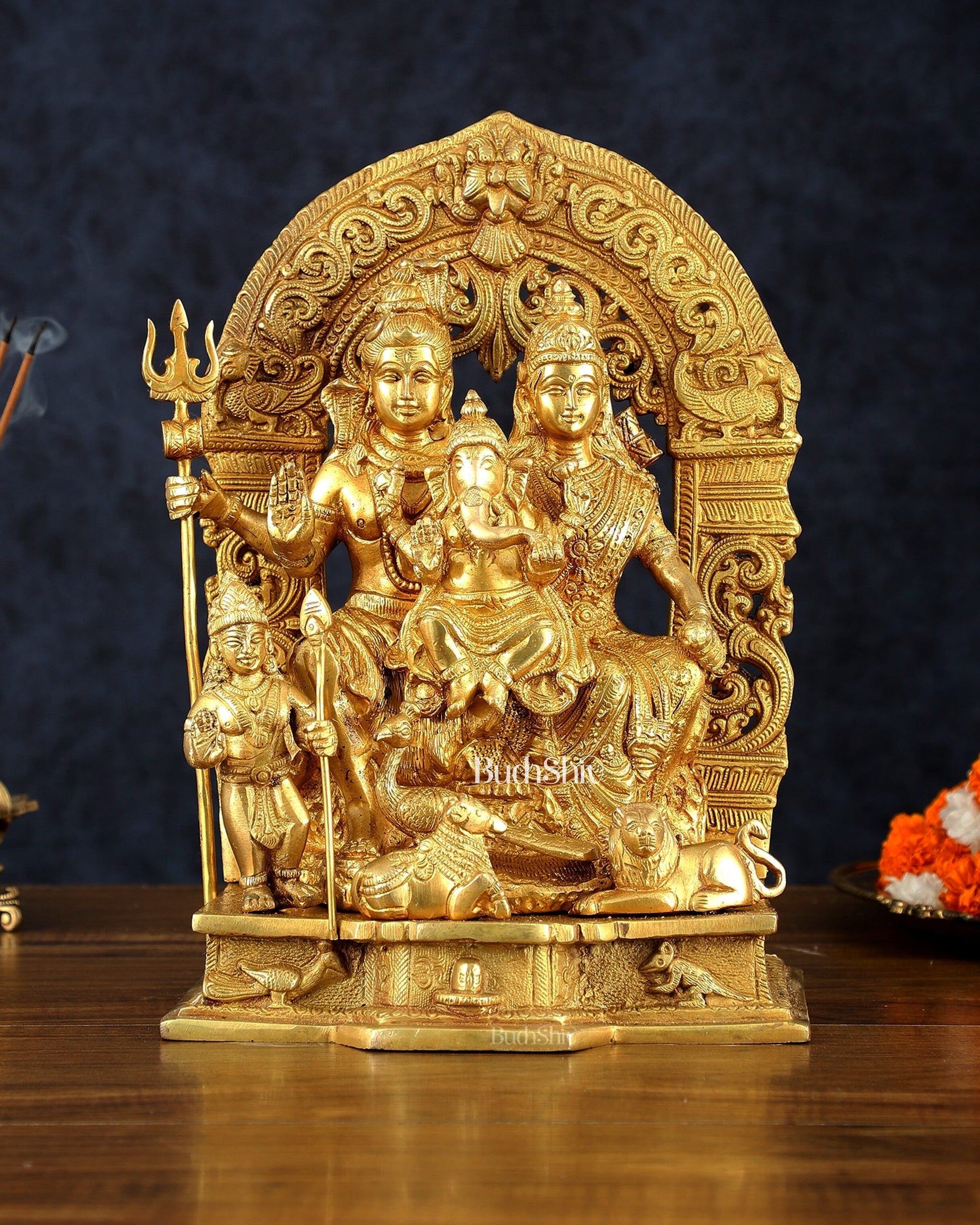 The complete Brass Shiva Parivar Idol 12" - Sama Homes Idol - Brass Sculpture - Eco-friendly - Sama Homes