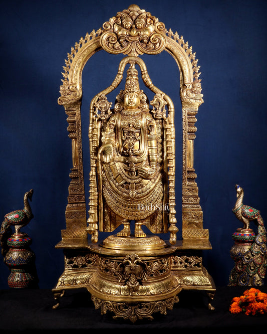 Superfine Brass Lord Tirupati Balaji Venkateshwara Swamy Idol | 37 inch - Sama Homes Idol - Brass Sculpture