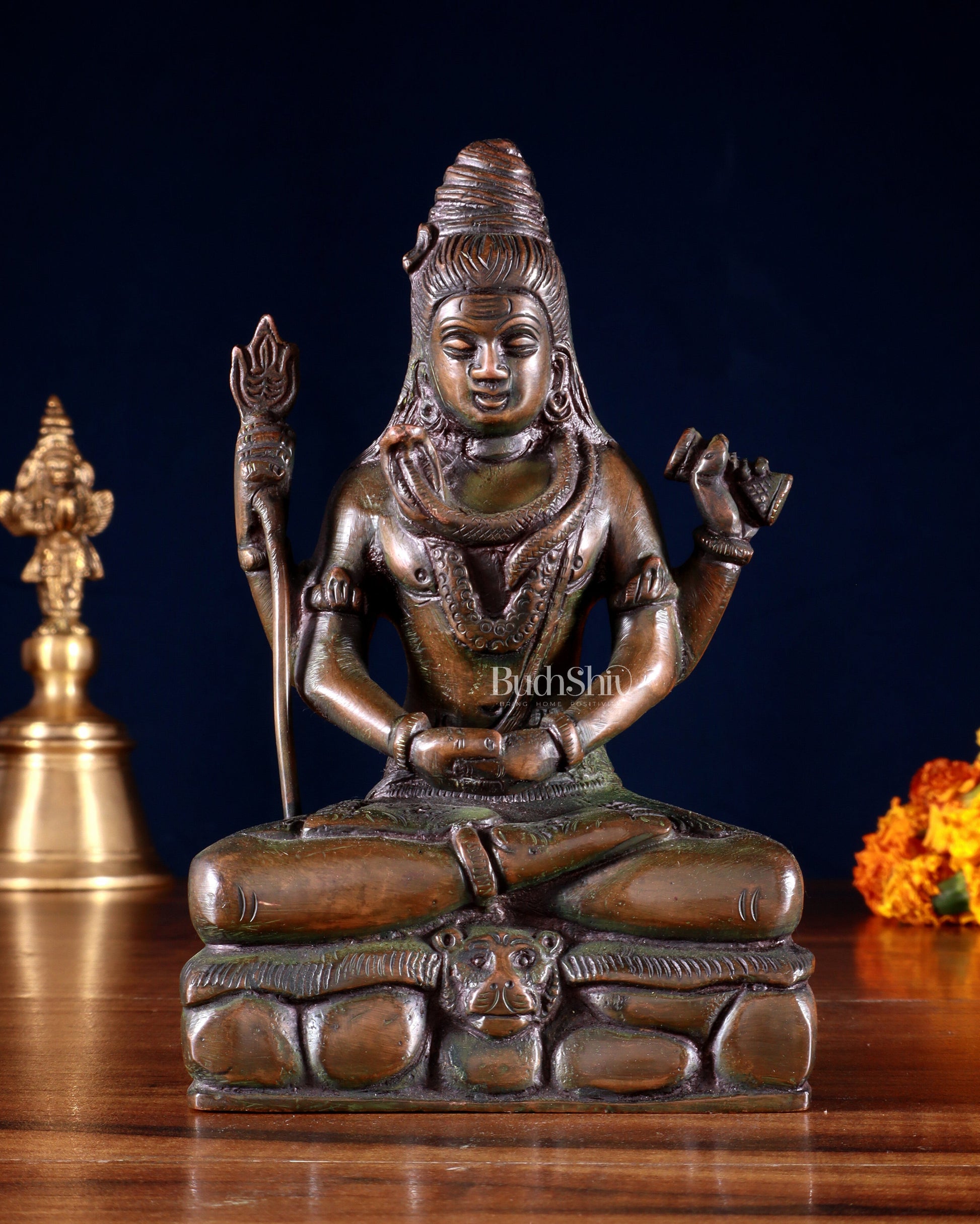 Brass Mahadev in Meditation – Lord Shiva Statue Bronze tone 5" | 100% Certified Copper & Brass - Sama Homes Idol - Brass Sculpture - Eco-friendly - Sama Homes