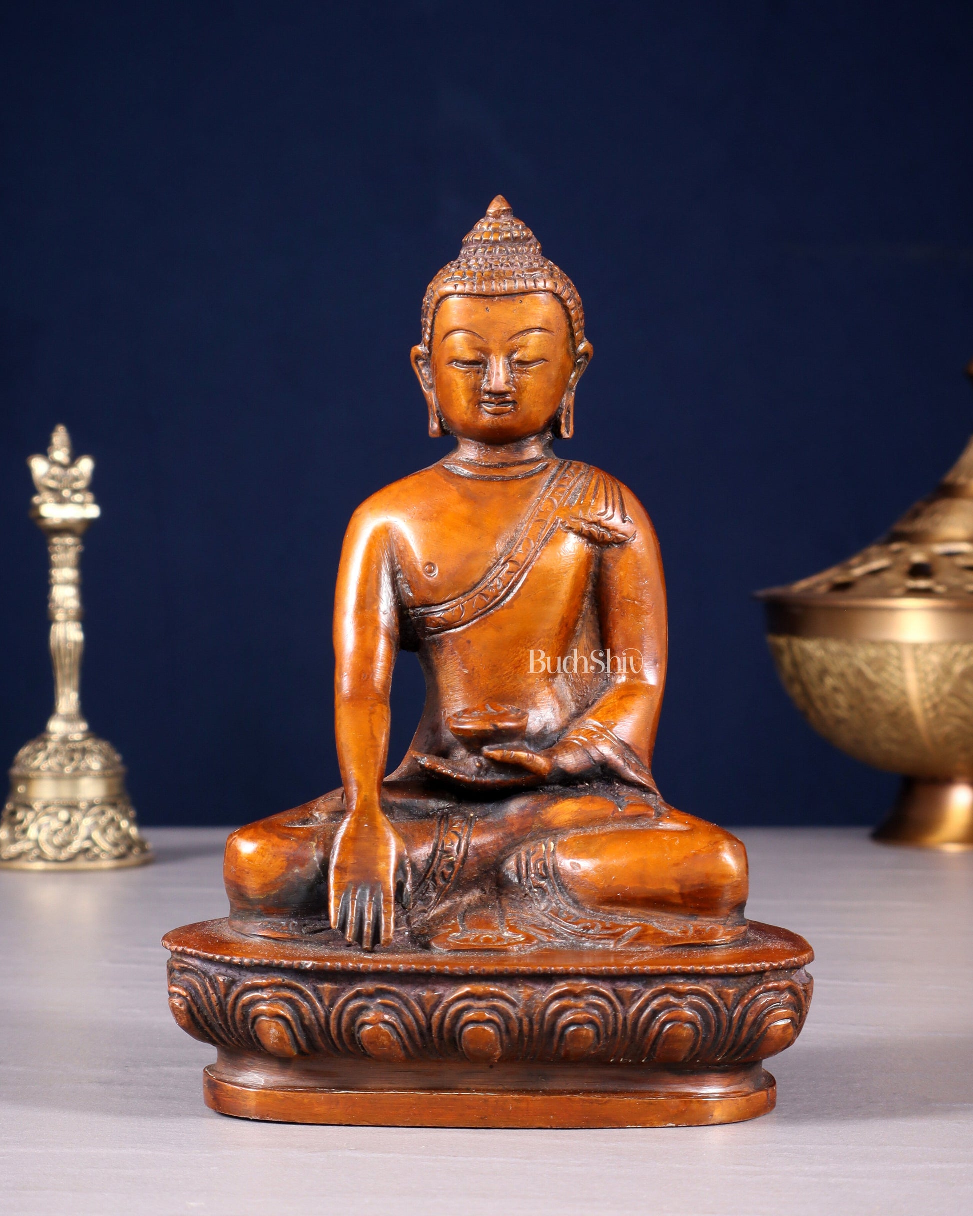 Pure Brass Buddha Bhumisparsha Nirvana Mudra Idol 5.5" - Sama Homes Idol - Brass Sculpture - Eco-friendly - Sama Homes