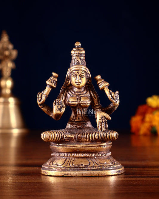 Pure Brass Small Goddess Lakshmi Idol | 3.5 Inch Antique tone - Sama Homes Idol - Brass Sculpture