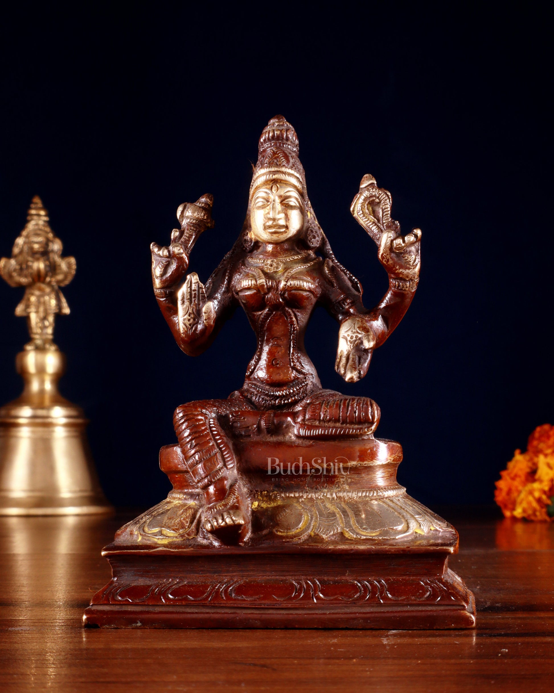 Pure Brass Lakshmi Idol 4.5" dual tone - Sama Homes Idol - Brass Sculpture - Eco-friendly - Sama Homes