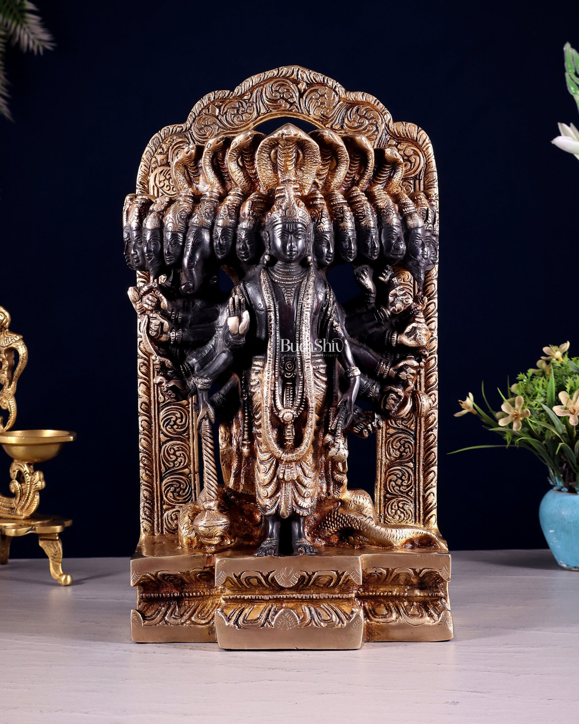 Divine Vishwaroopam of Lord Vishnu brass Statue | black tone | 14.5 Inch - Sama Homes Idol - Brass Sculpture - Eco-friendly - Sama Homes