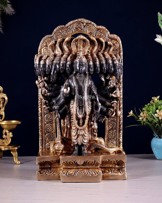 Divine Vishwaroopam of Lord Vishnu brass Statue | black tone | 14.5 Inch - Sama Homes Idol - Brass Sculpture