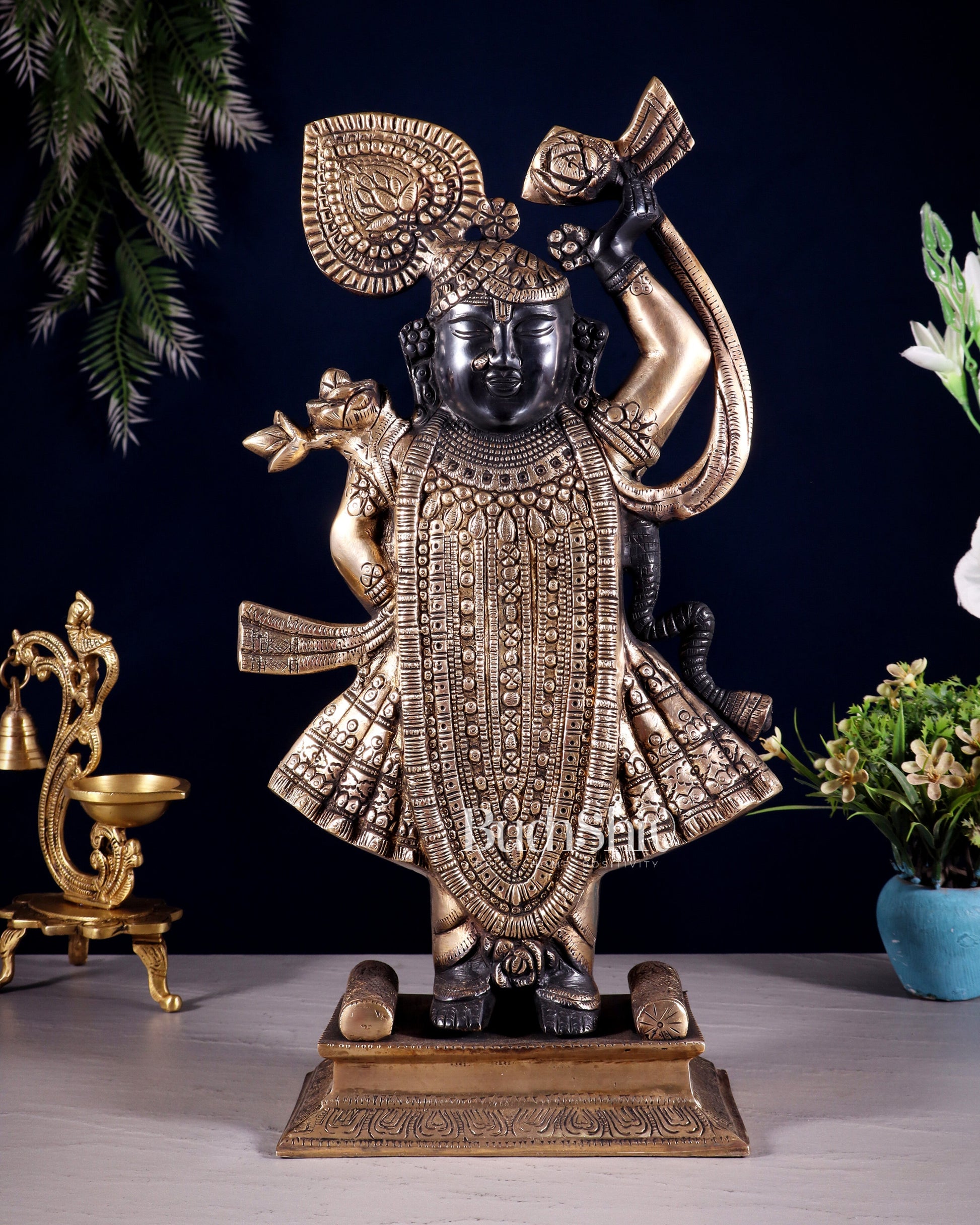 Exquisite Brass Shrinath ji Murti - 18 Inch | - Sama Homes Idol - Brass Sculpture - Eco-friendly - Sama Homes