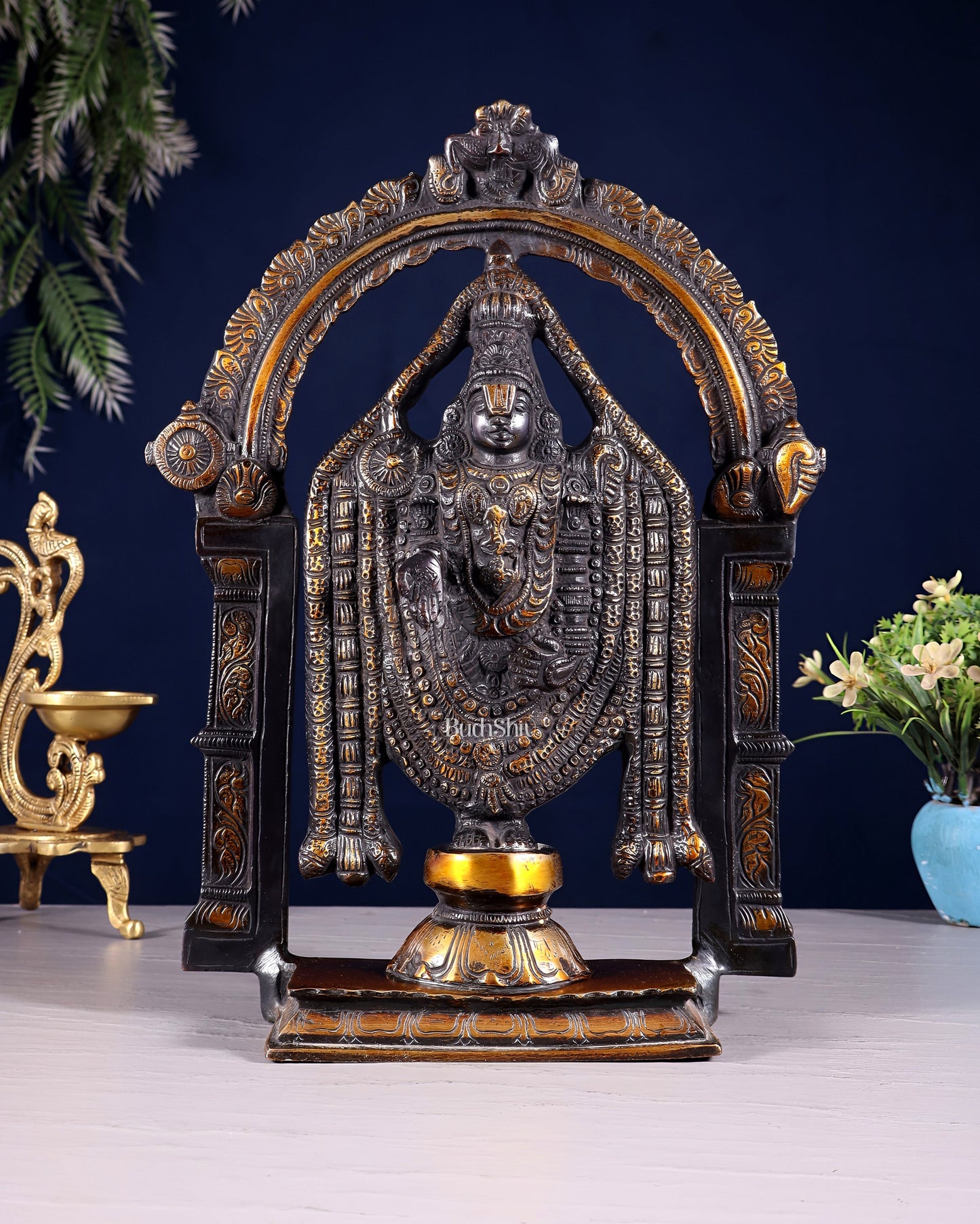 Superfine Brass Tirupati Balaji Lord Venkateshwara Swamy Idol - 13" - Sama Homes Idol - Brass Sculpture