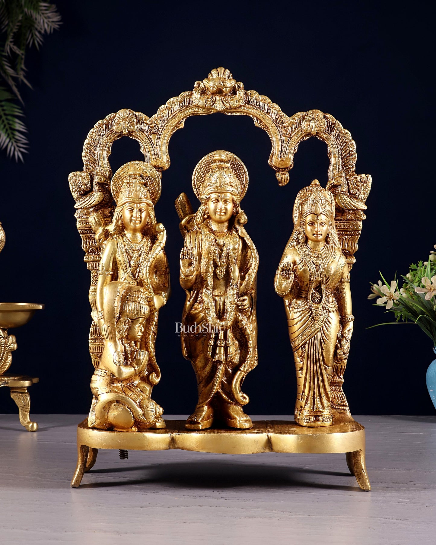 Brass Ram Darbar idol 11 Inch enhanced carvings | 100% Certified Copper & Brass - Sama Homes Idol - Brass Sculpture