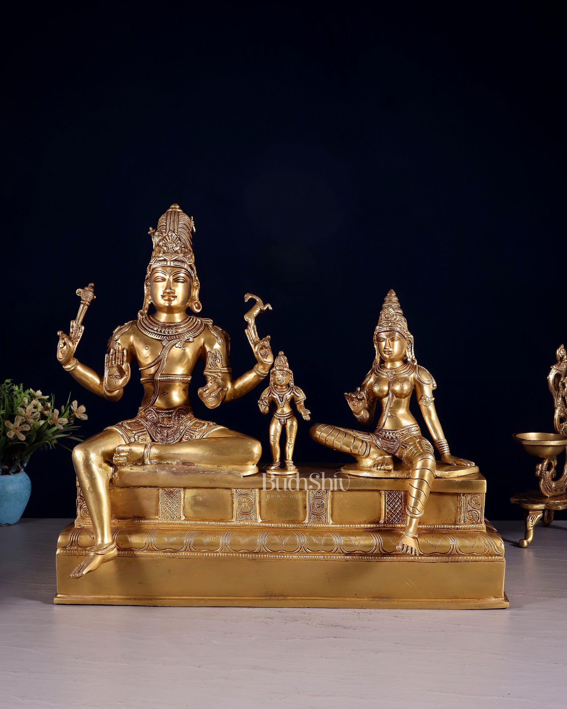 Brass Somaskanda Statue - Lord Shiva, Parvati, Murugan 15 inch | 100% Certified Copper & Brass - Sama Homes Idol - Brass Sculpture - Eco-friendly - Sama Homes