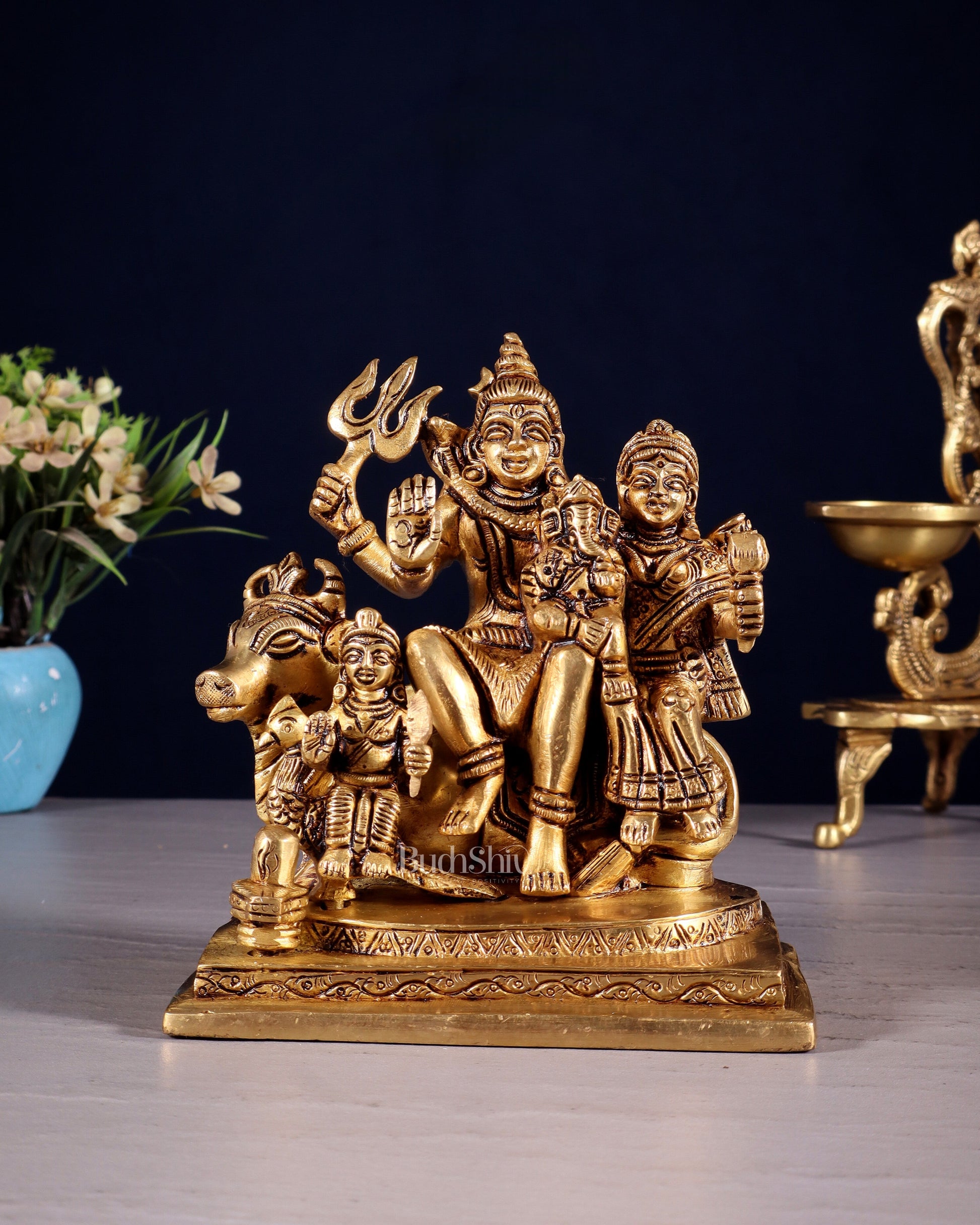 Brass Shiva Parivar Statue - | 6" Height | 100% Certified Copper & Brass - Sama Homes Idol - Brass Sculpture - Eco-friendly - Sama Homes