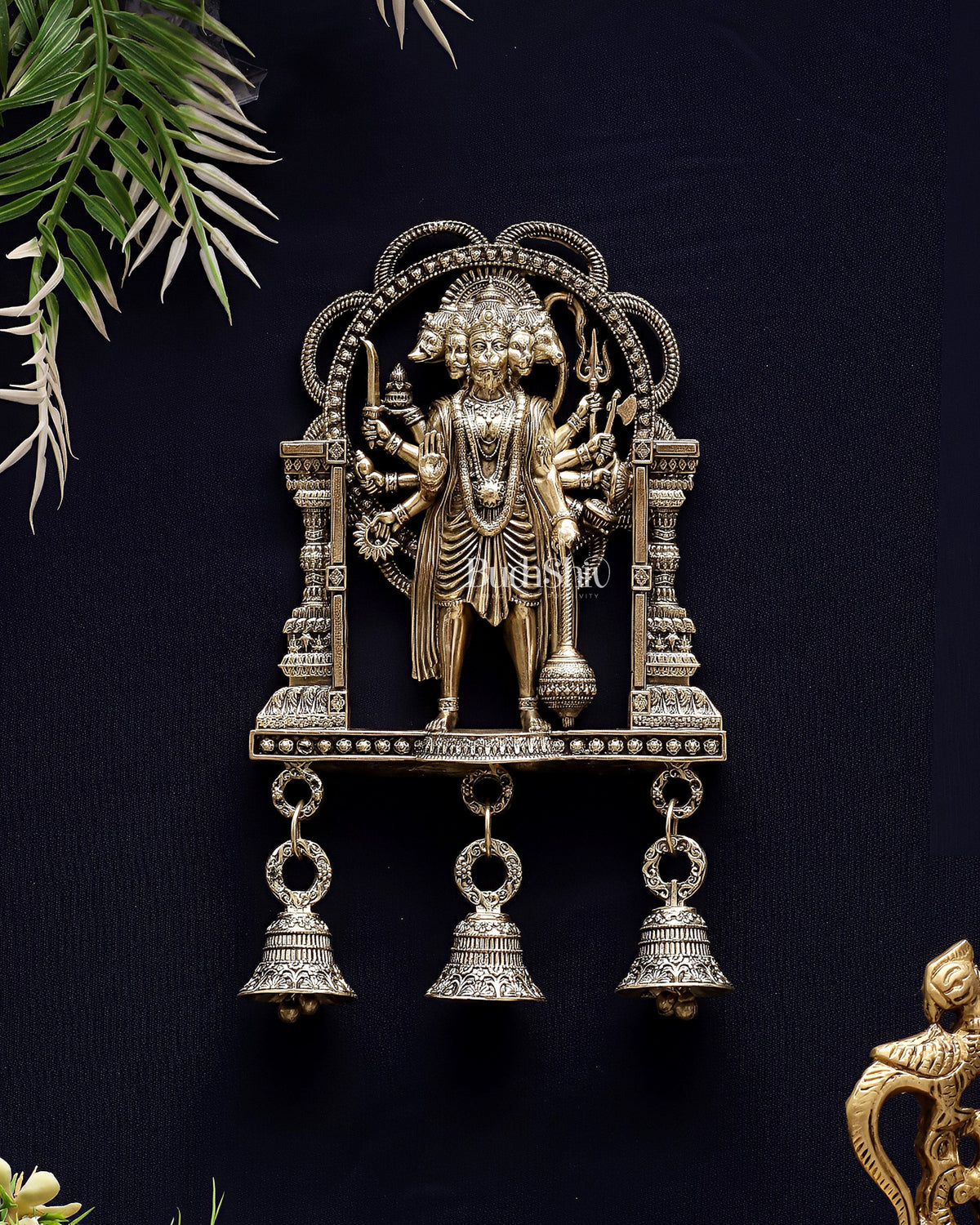 Brass Superfine Panchmukhi Hanuman Wall Hanging 7.5" - Sama Homes Idol - Brass Sculpture
