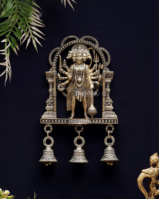 Brass Superfine Panchmukhi Hanuman Wall Hanging 7.5" - Sama Homes Idol - Brass Sculpture