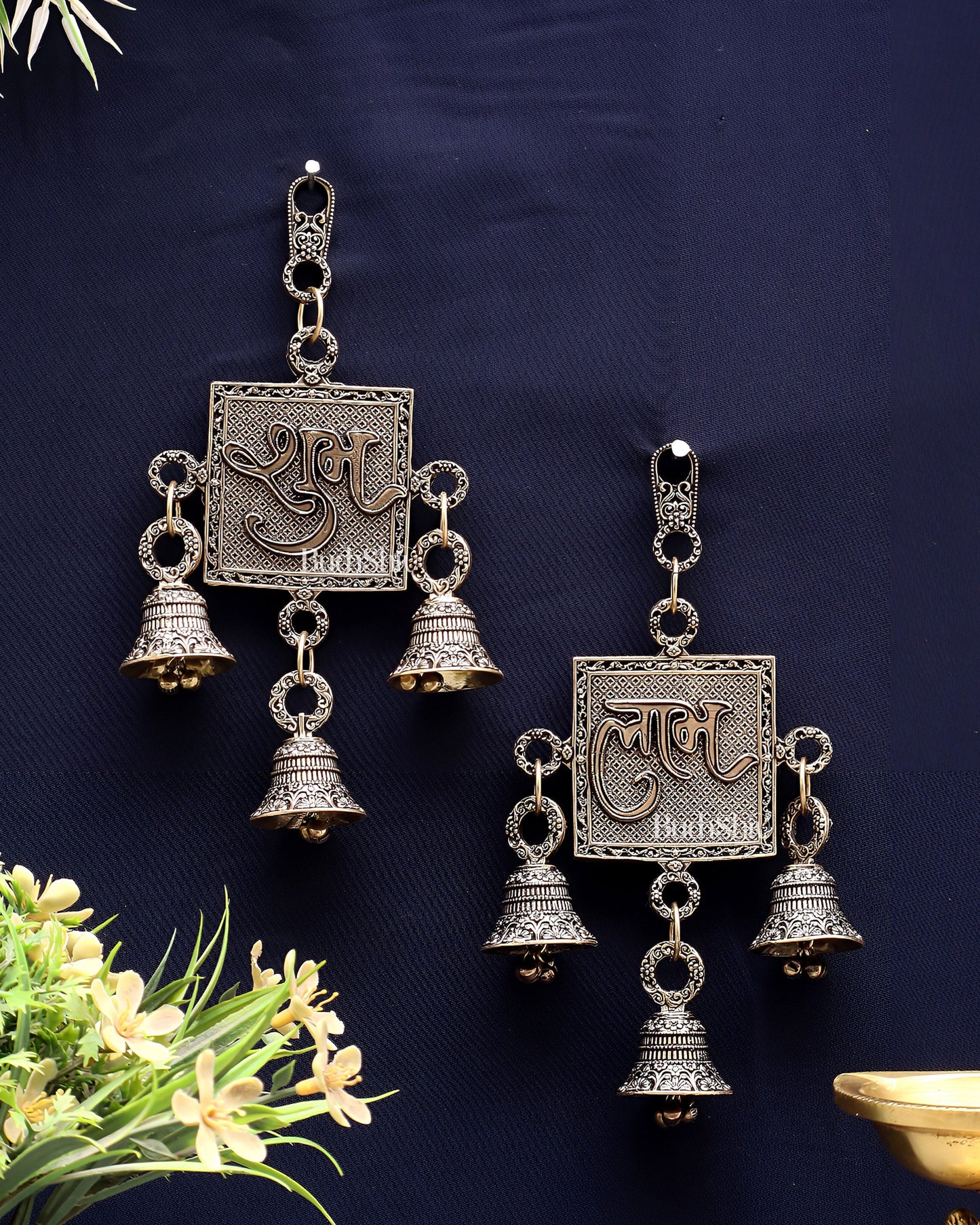 Pure Brass Shubh Labh Wall Hanging Pair – Lightweight & Auspicious - Sama Homes Idol - Brass Sculpture