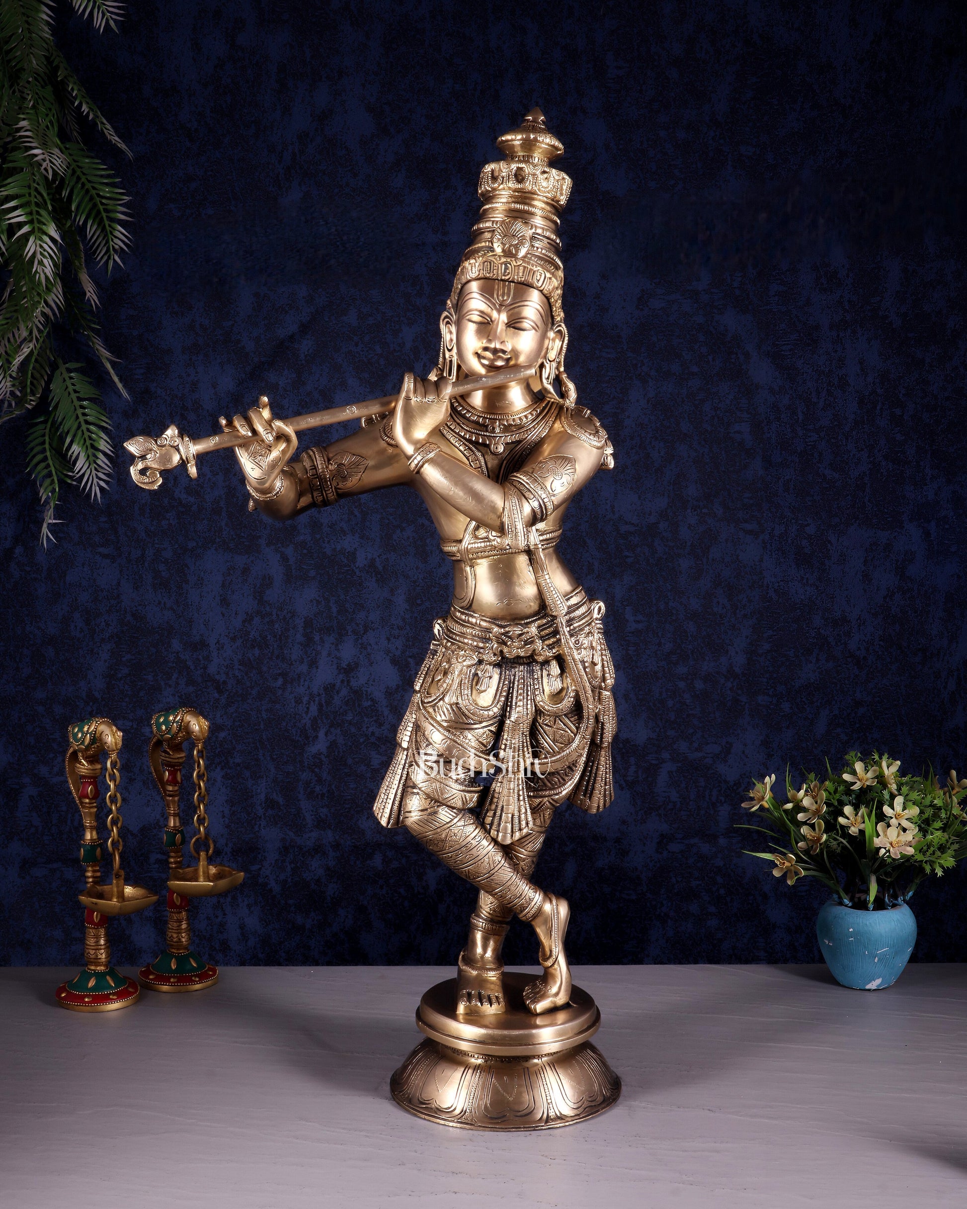 Divine Brass Krishna Idol | 23 inch - Sama Homes Idol - Brass Sculpture - Eco-friendly - Sama Homes