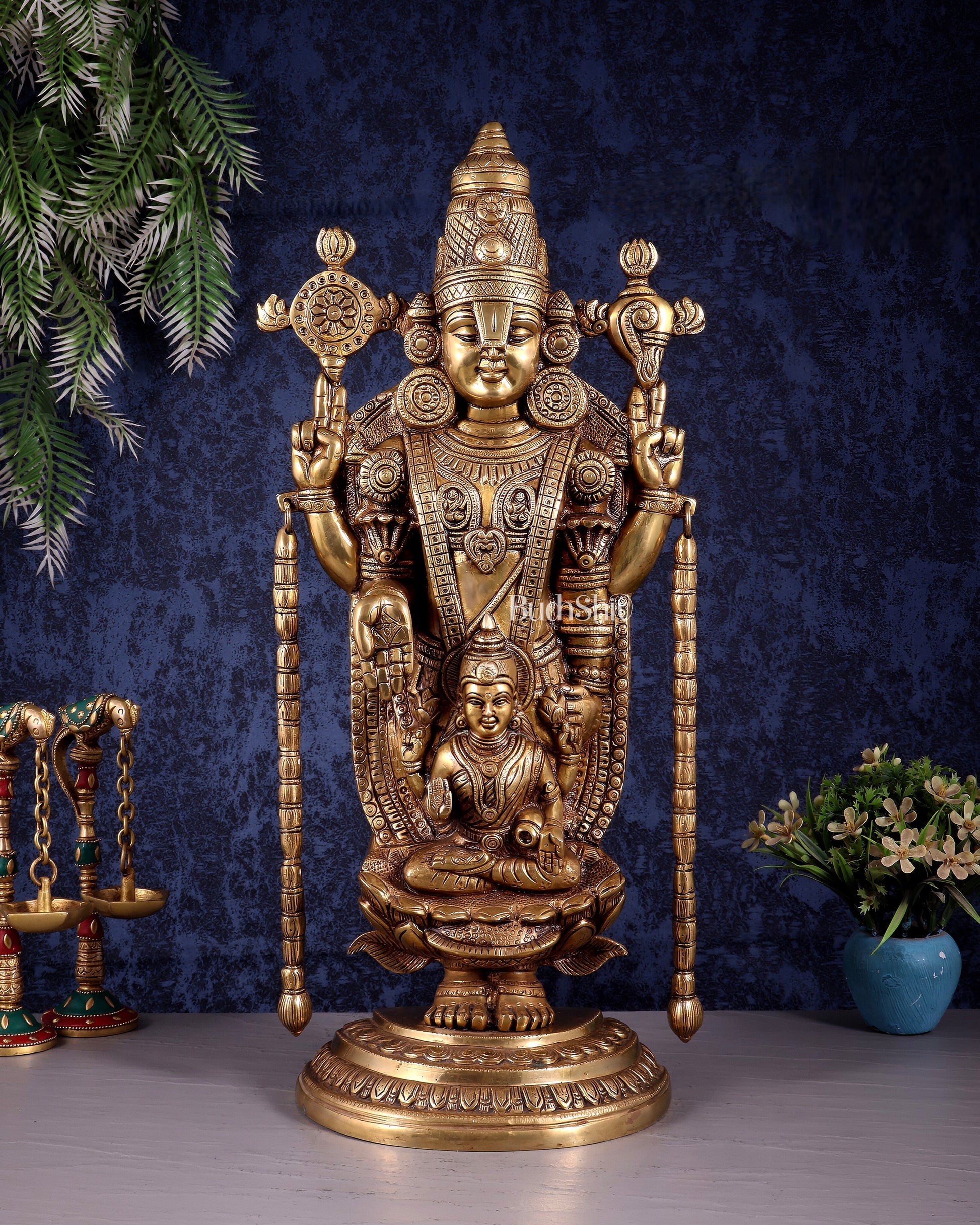 Superfine Brass Tirupati Balaji Idol with goddess Lakshmi | Height 20 inch - Sama Homes Idol - Brass Sculpture - Eco-friendly - Sama Homes