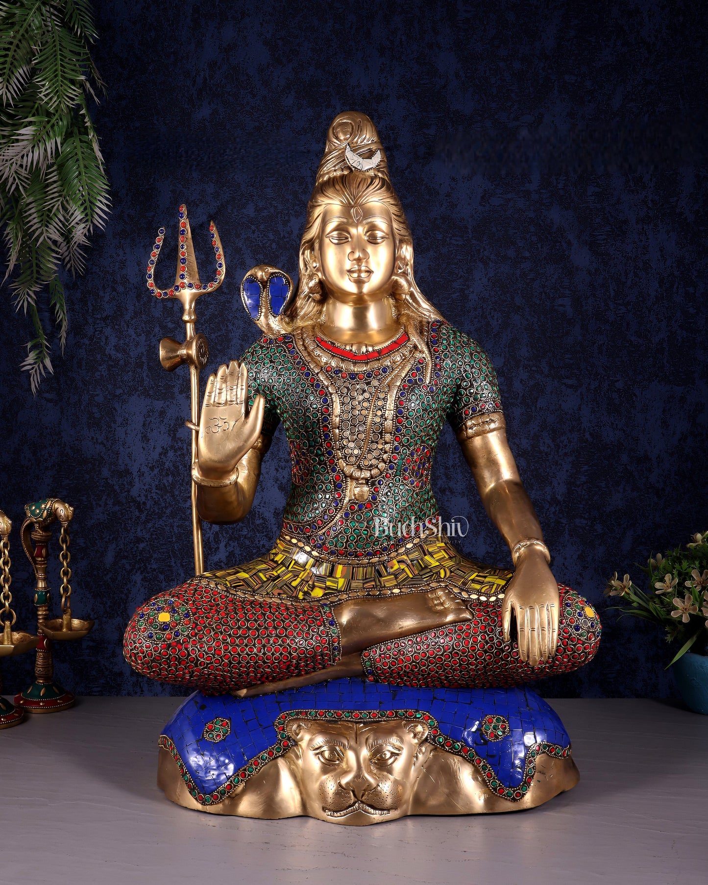 Pure Brass Lord Shiva Statue - 23" stonework - Sama Homes Idol - Brass Sculpture