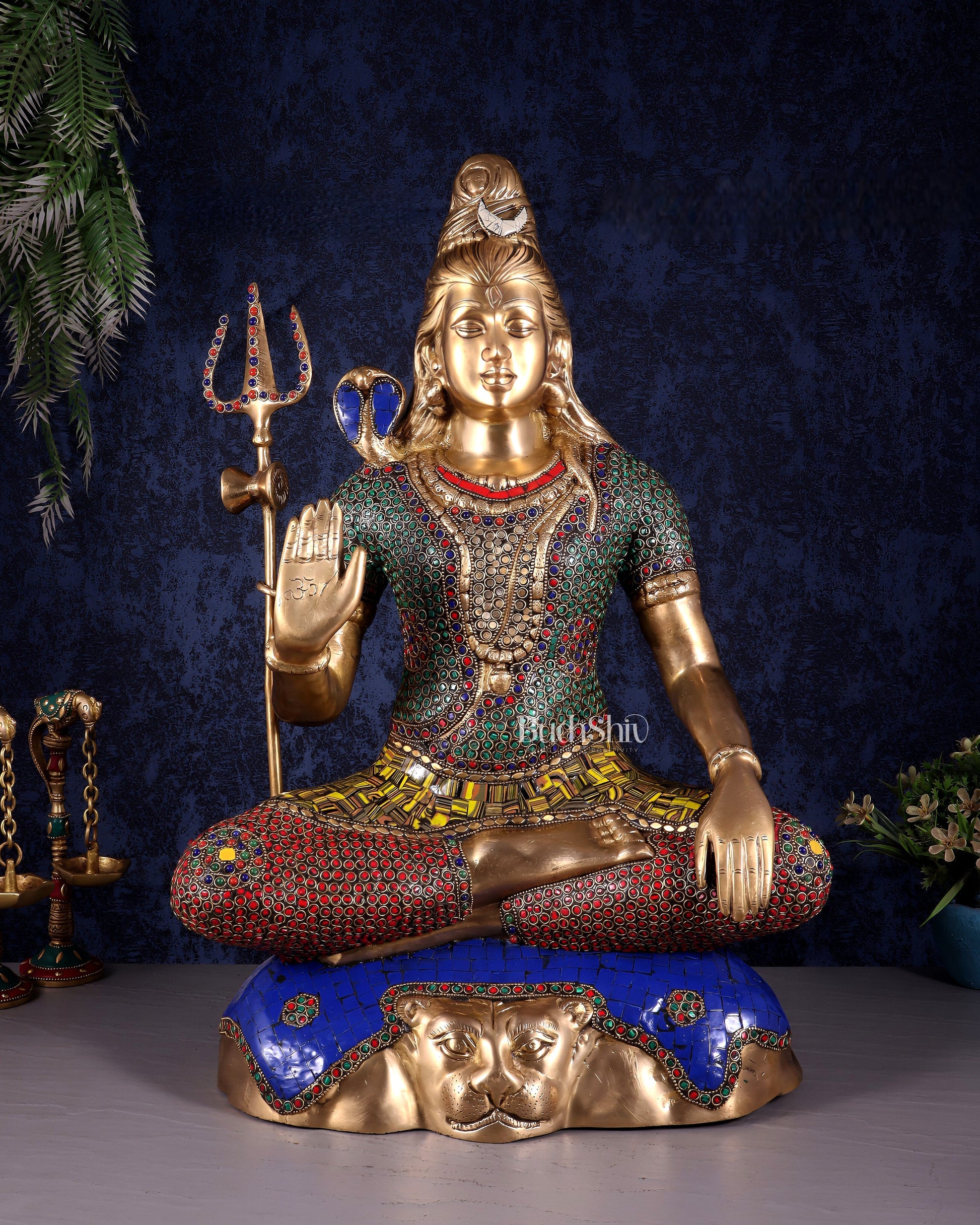 Pure Brass Lord Shiva Statue - 23" stonework - Sama Homes Idol - Brass Sculpture - Eco-friendly - Sama Homes