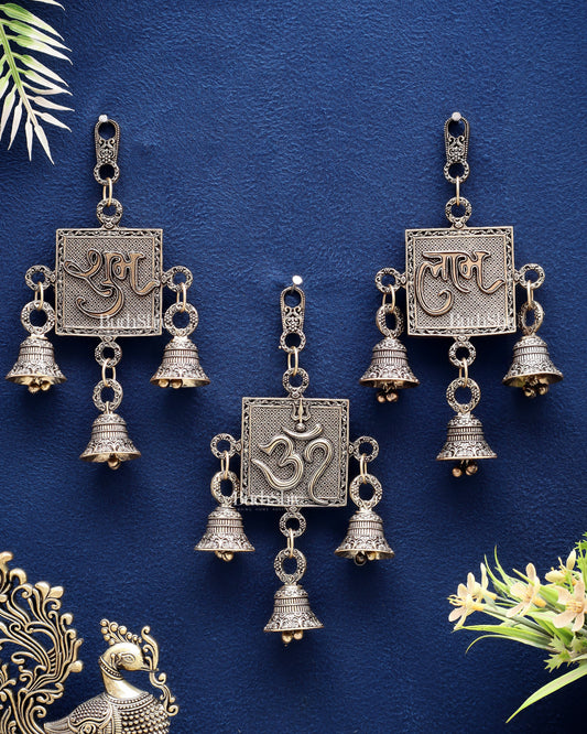 Pure Brass Om, Shubh Labh Wall Hanging Set – Lightweight & Auspicious - Sama Homes Idol - Brass Sculpture