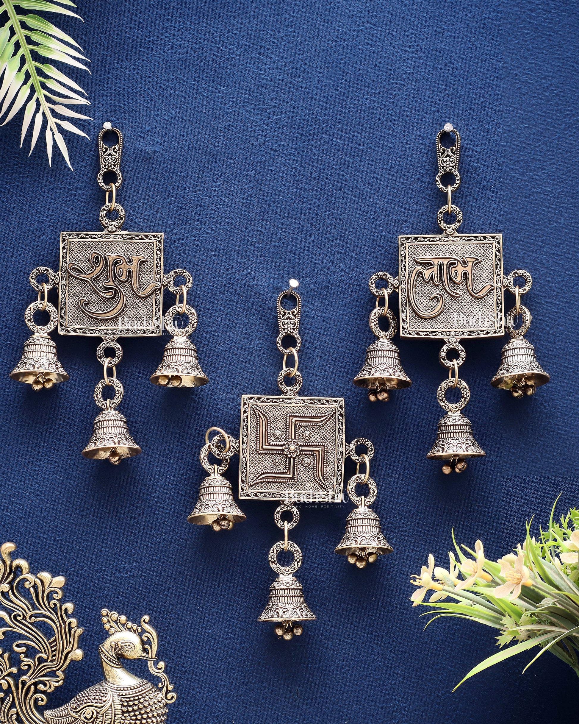 Pure Brass swastik, Shubh Labh Wall Hanging Set – Lightweight & Auspicious - Sama Homes Idol - Brass Sculpture - Eco-friendly - Sama Homes