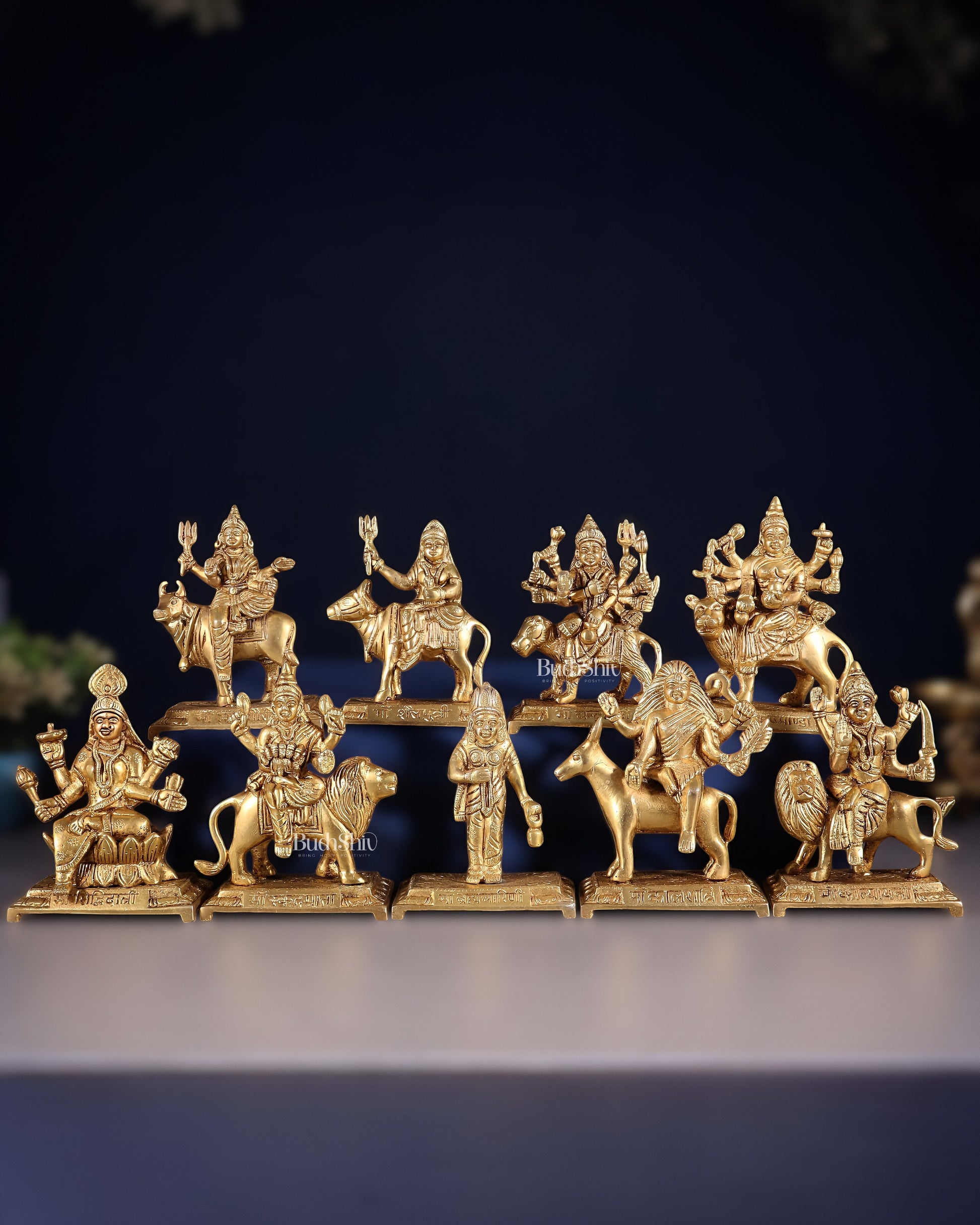 Brass Superfine Navadurga idols Set: 9 Divine Avatars for Daily Navratri Pooja - Sama Homes Idol - Brass Sculpture - Eco-friendly - Sama Homes