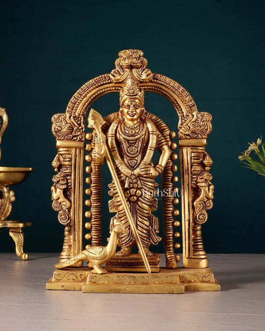 Pure Brass Lord Murugan Swamy statue 9" - Sama Homes Idol - Brass Sculpture