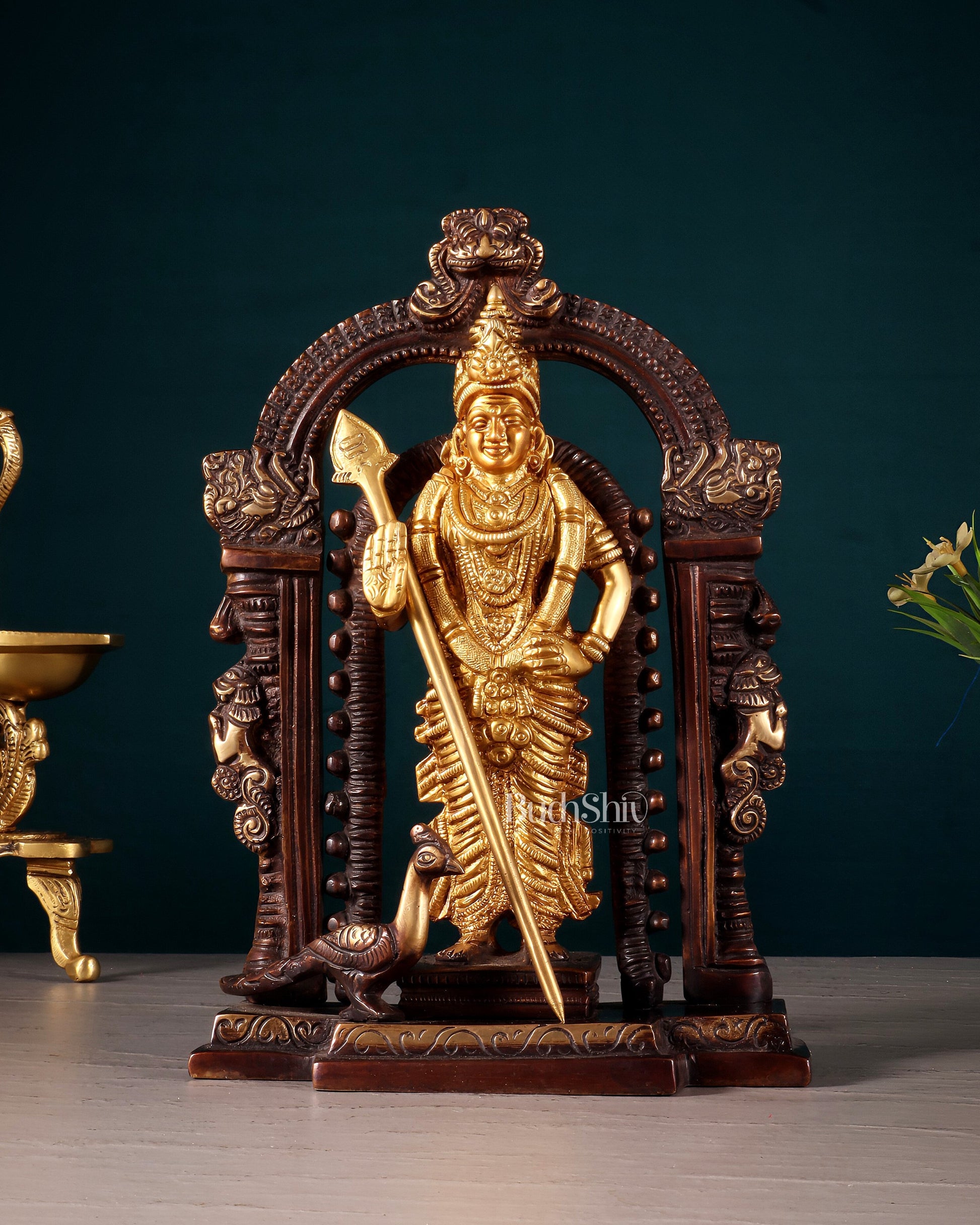 Pure Brass Lord Murugan Swamy statue 9" dual tone - Sama Homes Idol - Brass Sculpture - Eco-friendly - Sama Homes