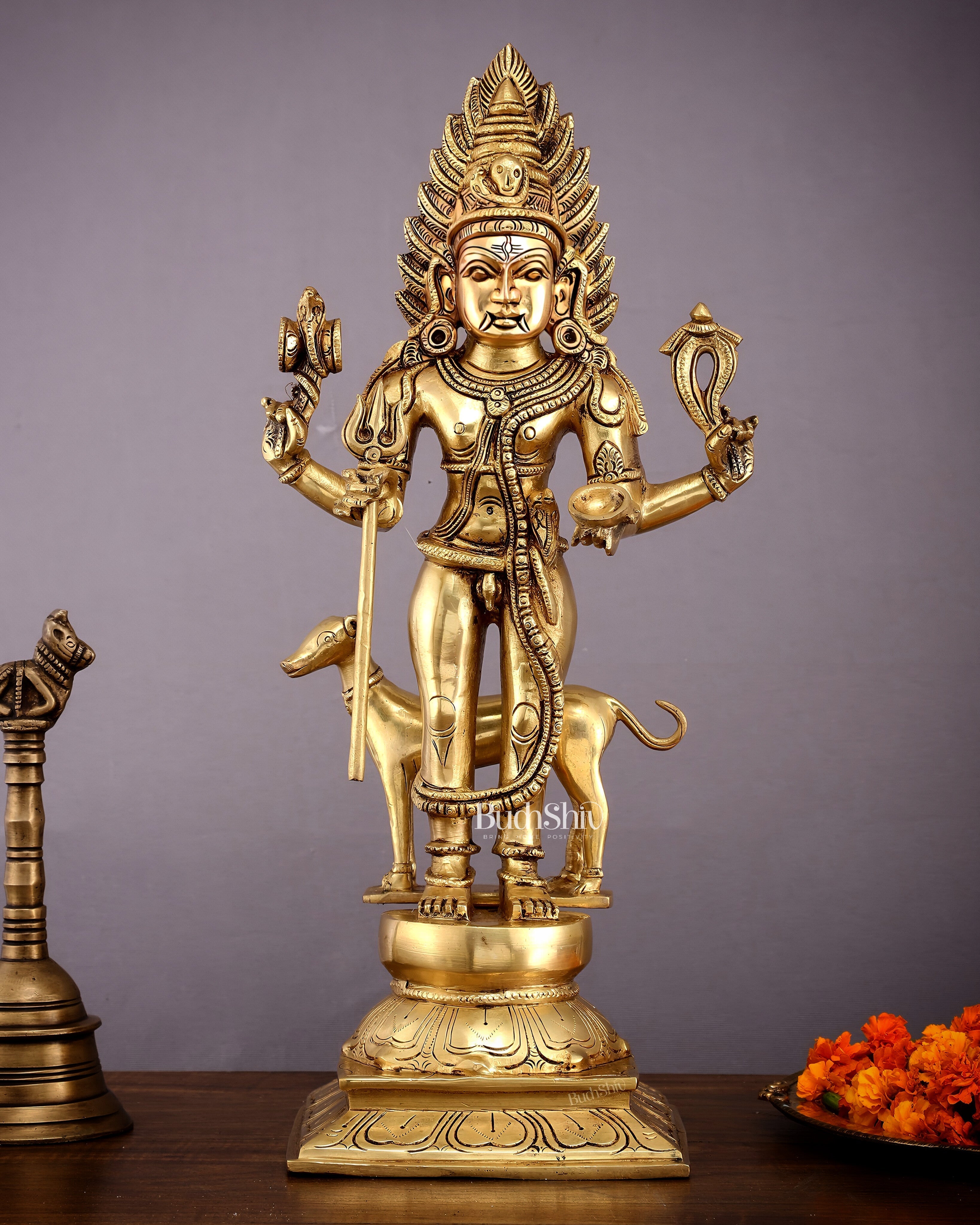 Pure Brass Large Kaal Bhairava Idol - 18.5 Inch Bhairo Baba Statue