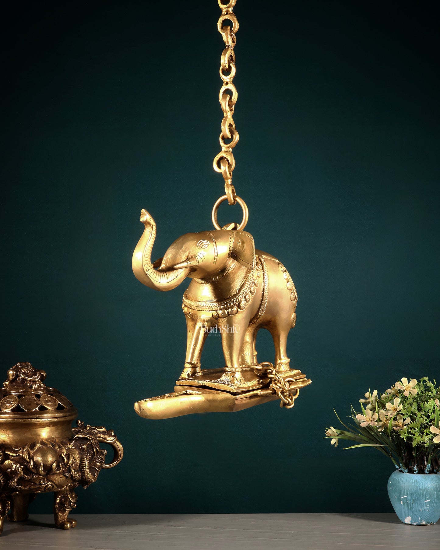 Brass Unique Hanging Elephant Lamp with Trunk Up – Sama Homes