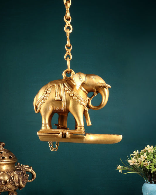 Brass Unique Hanging Elephant Lamp rolled trunk – Sama Homes