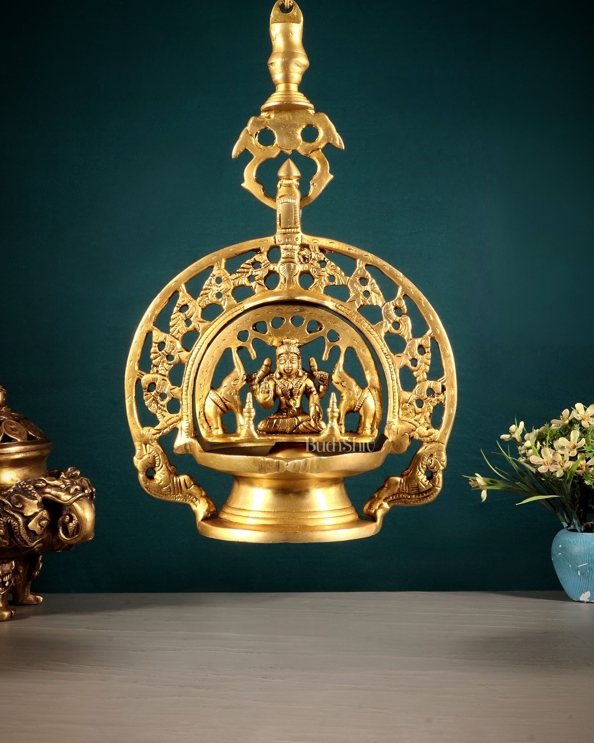 Brass Gajalakshmi Hanging Lamp | 100% Certified Copper & Brass - Sama Homes Idol - Brass Sculpture - Eco-friendly - Sama Homes