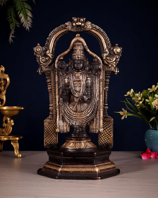 Pure Brass Lord Tirupati Balaji black Statue | Height: 12 inch - Sama Homes Idol - Brass Sculpture