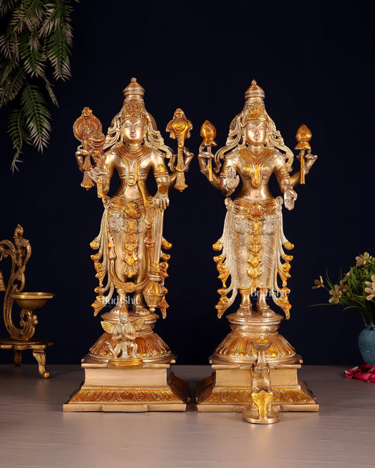Pure Brass Chola Style Vishnu Set – Vishnu with Garuda & Lakshmi | 14 Inch - Sama Homes Idol - Brass Sculpture