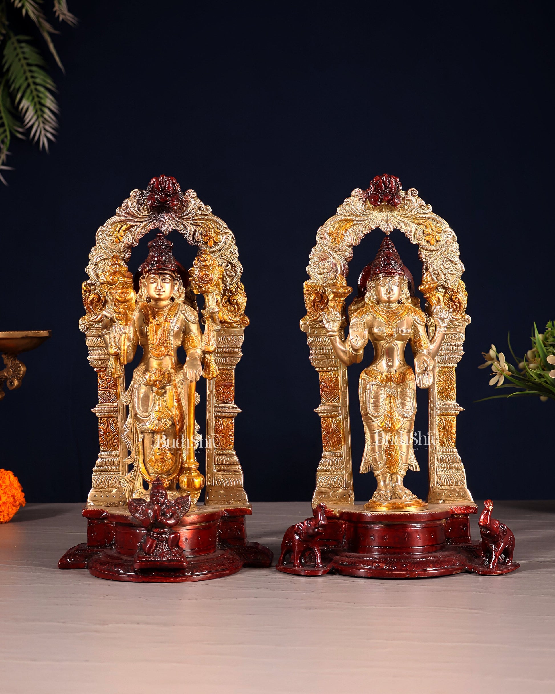 Vishnu Lakshmi Brass idols 9 inch three tone finish - Sama Homes Idol - Brass Sculpture - Eco-friendly - Sama Homes