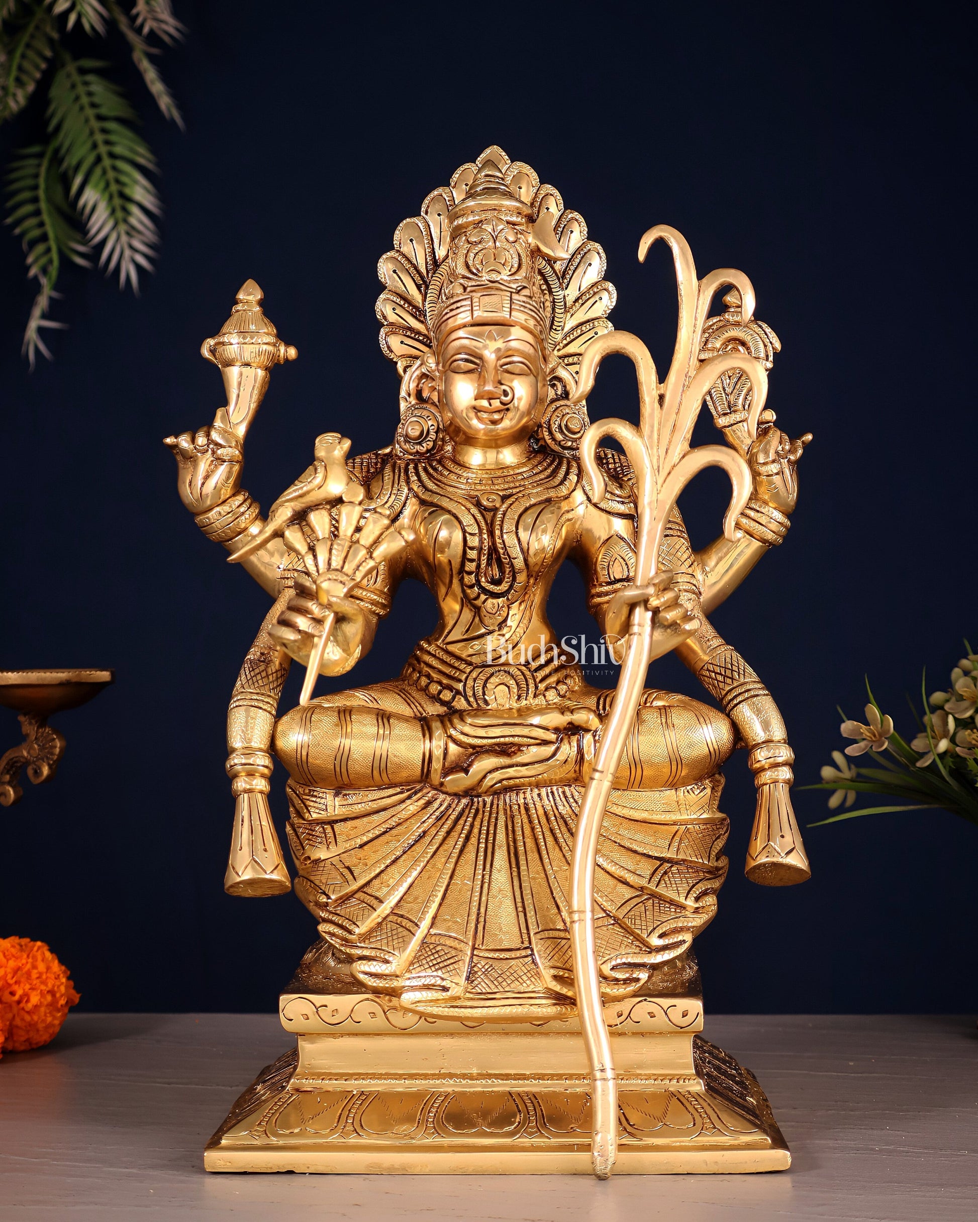 Brass Lalita Devi Idol 13" enhanced carvings | 100% Certified Copper & Brass - Sama Homes Idol - Brass Sculpture - Eco-friendly - Sama Homes
