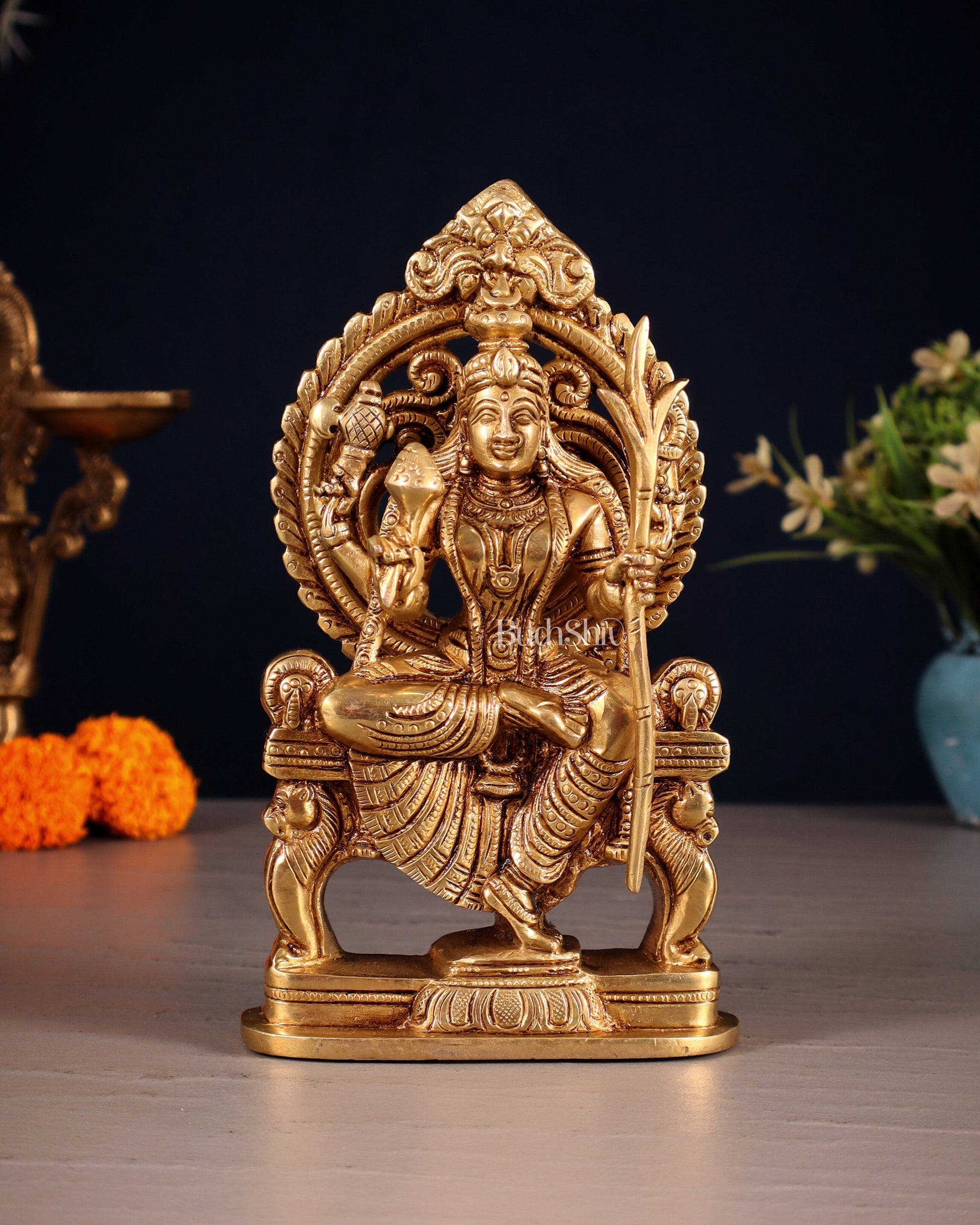 Brass Superfine Goddess Raja Rajeshwari Kamakshi Lalita Devi Idol - 7.5" - Sama Homes Idol - Brass Sculpture - Eco-friendly - Sama Homes