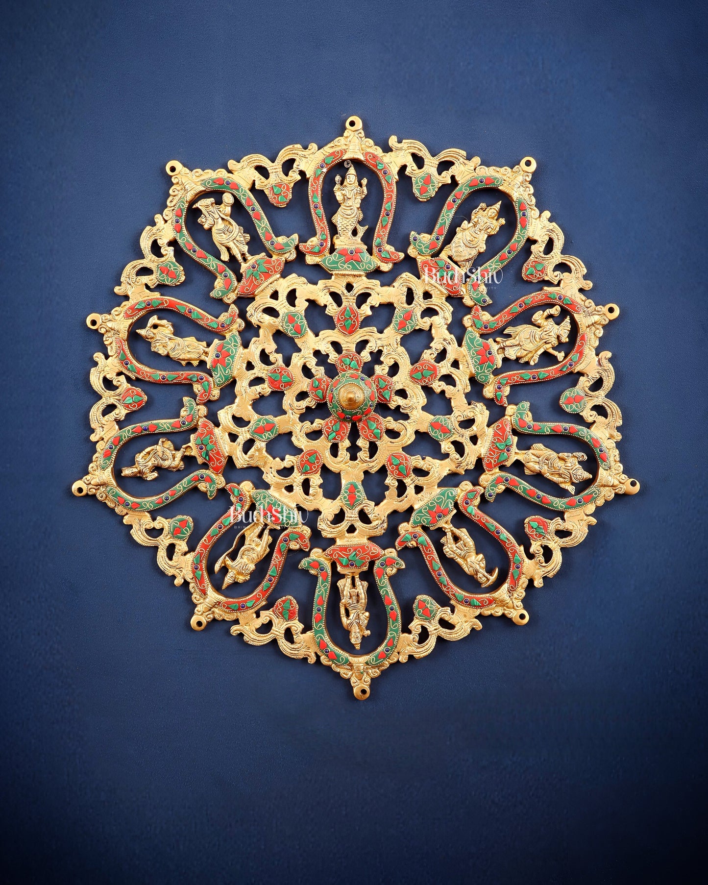 Brass dashavataram Wall hanging 25" with meenakari | 100% Certified Copper & Brass - Sama Homes Idol - Brass Sculpture