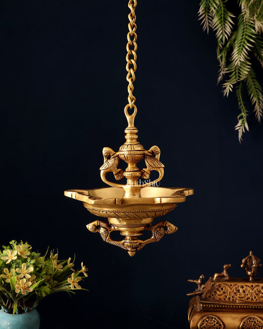 Pure Brass Superfine Hanging Parrot Design Diya Lamp 24" – Sama Homes