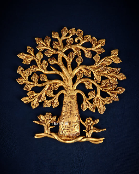 Pure Brass Superfine Kalpavriksha Tree Wall Hanging 10.5" - Sama Homes Idol - Brass Sculpture
