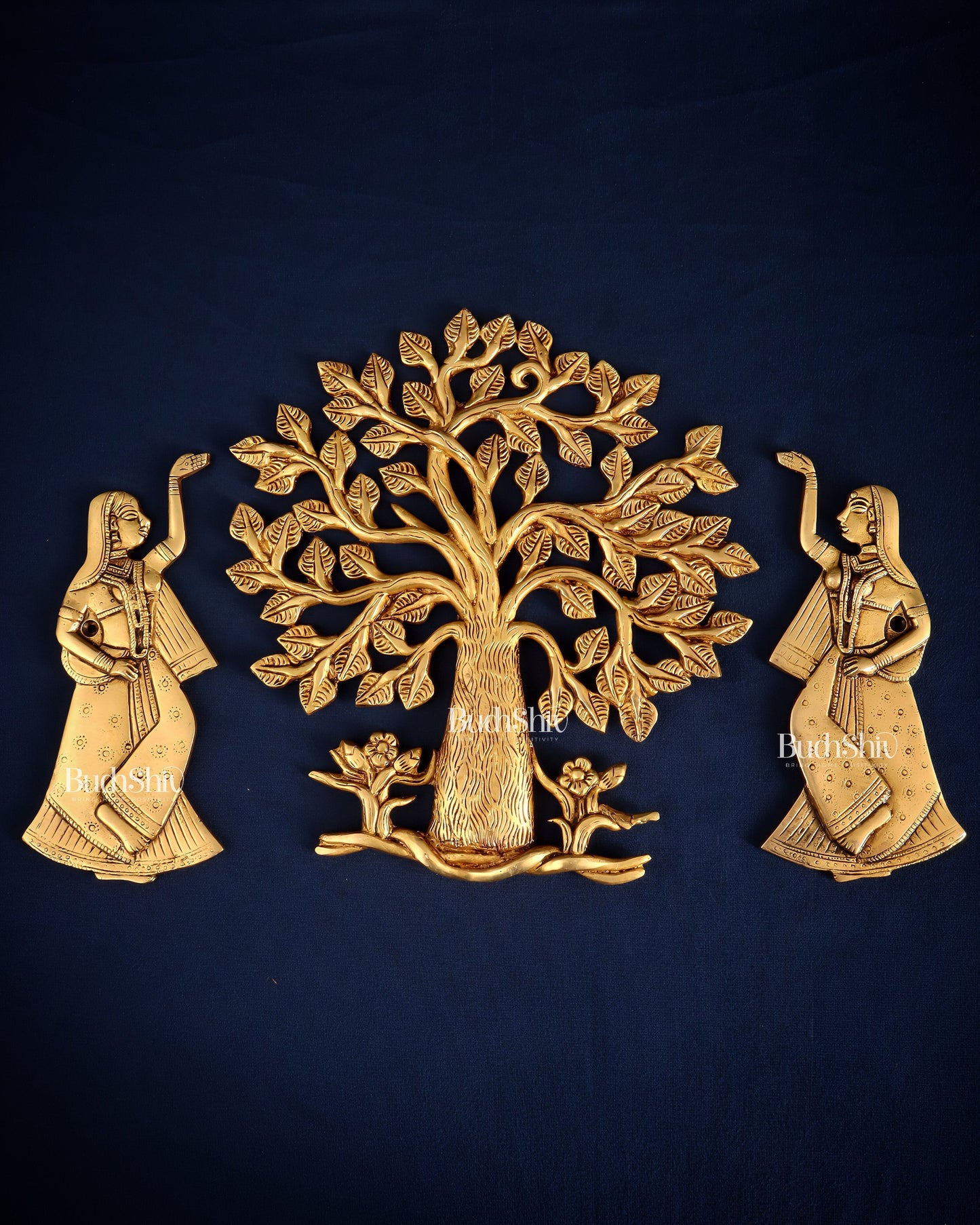 Pure Brass Kalpavriksha Tree with Apsaras Wall Hanging Set – 10.5" – Sama Homes