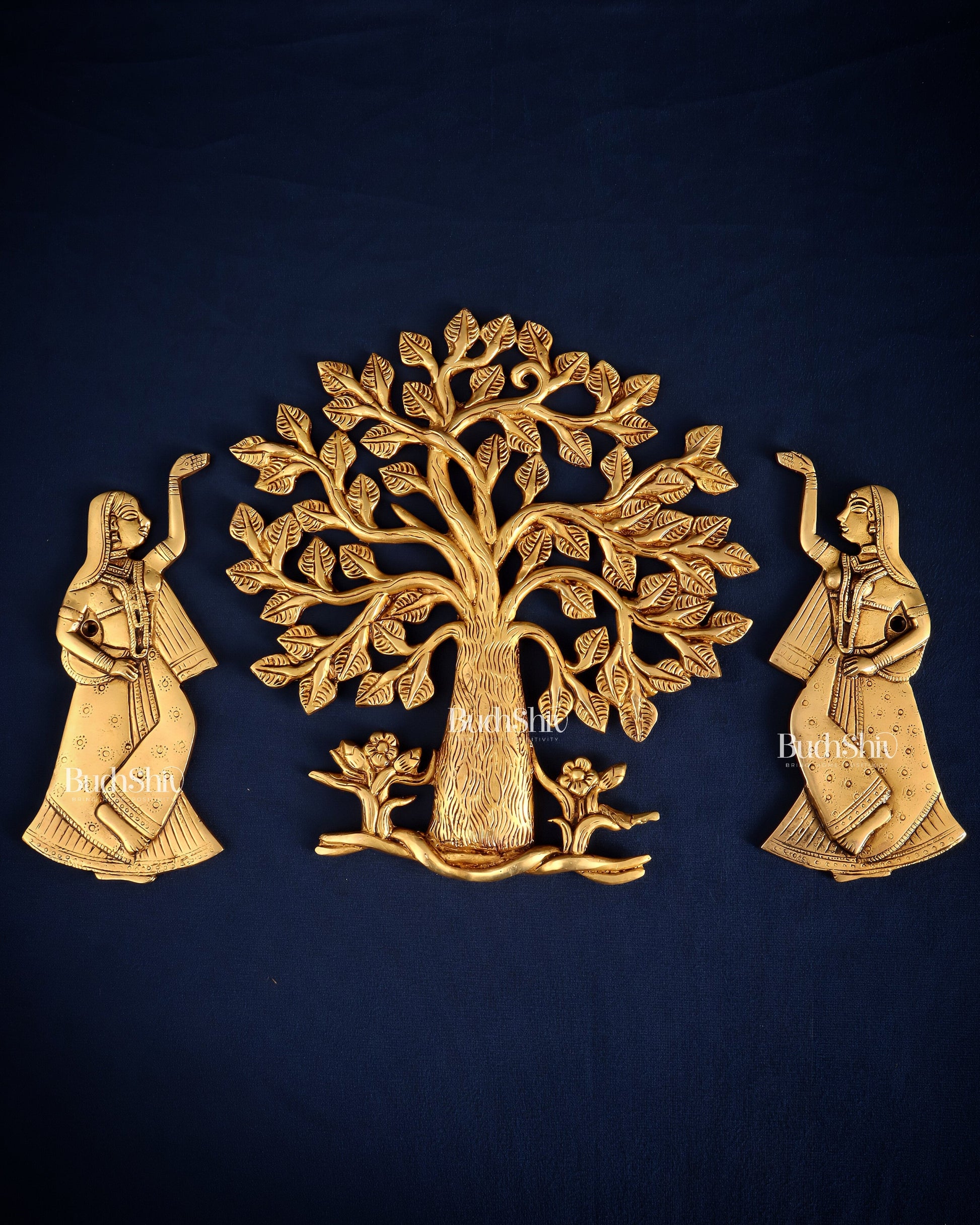 Pure Brass Kalpavriksha Tree with Apsaras Wall Hanging Set – 10.5" – Sama Homes - Eco-friendly - Sama Homes