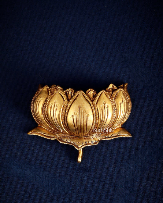 Brass Superfine Auspicious Lotus (Kamal) Wall Hanging – Temple or Home Decor 4" | 100% Certified Copper & Brass - Sama Homes Idol - Brass Sculpture
