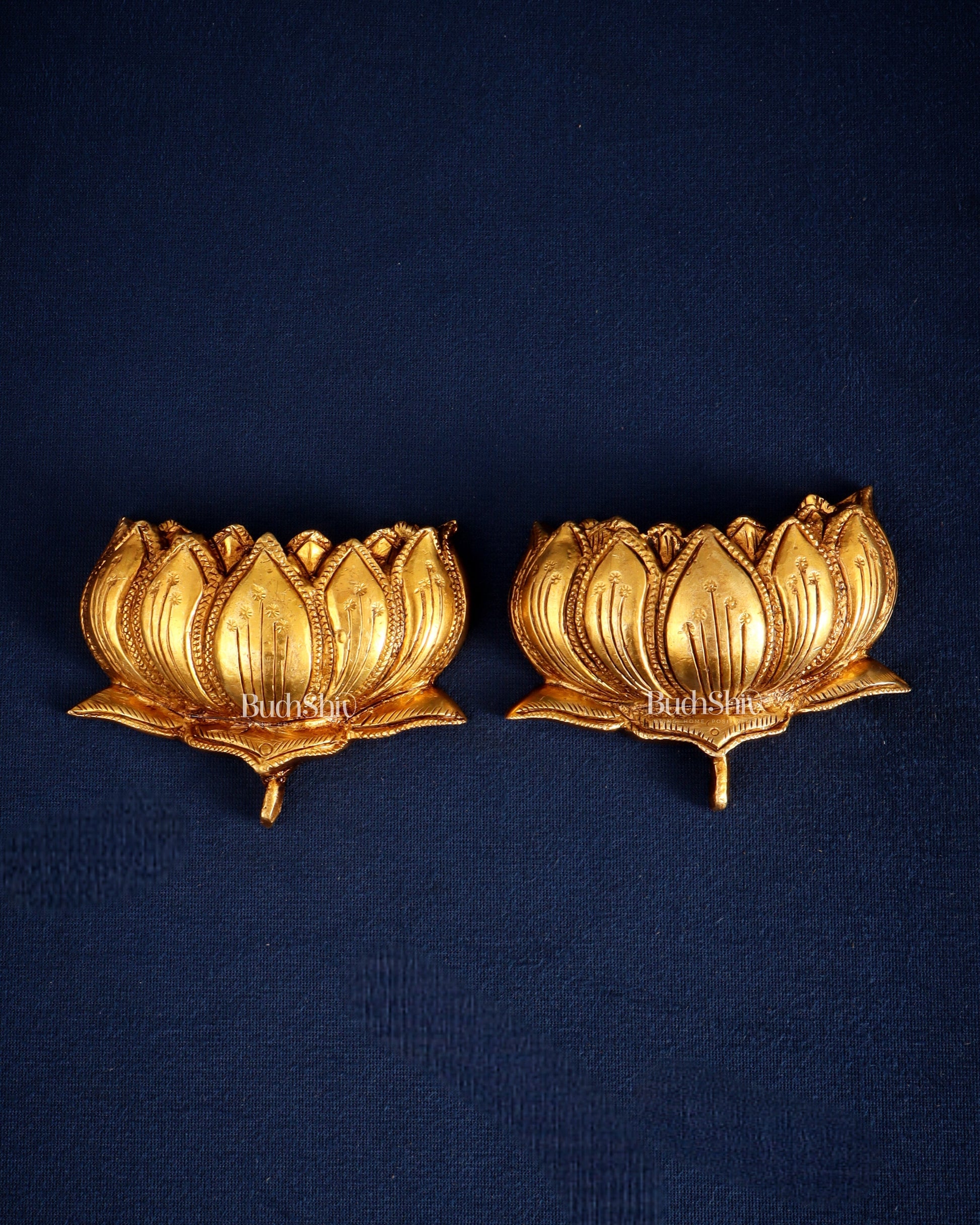 Pair of Brass Superfine Auspicious Lotus (Kamal) Wall Hangings – For Temple or Home Decor - Sama Homes Idol - Brass Sculpture - Eco-friendly - Sama Homes