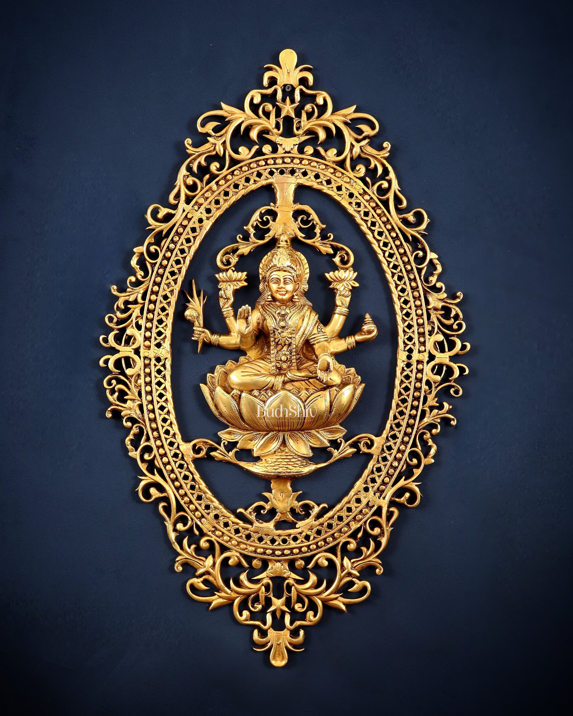Pure Brass Lotus Lakshmi Wall Hanging Frame – Large 30" - Sama Homes Idol - Brass Sculpture - Eco-friendly - Sama Homes