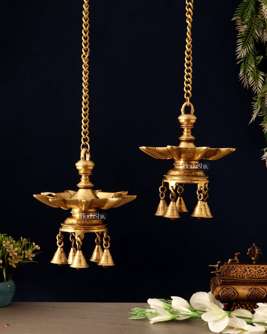 Brass Superfine Hanging Lamp with Bells pair | 26"