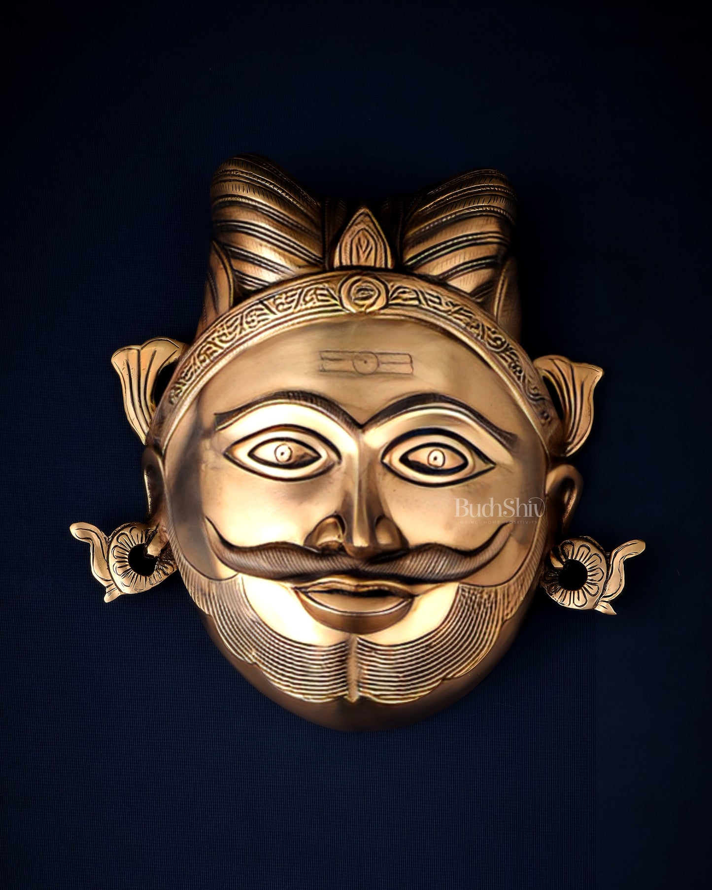 Brass Lord Shiva Mahakaal Face Wall Hanging – The Supreme Bhairava 8.5" | 100% Certified Copper & Brass - Sama Homes Idol - Brass Sculpture