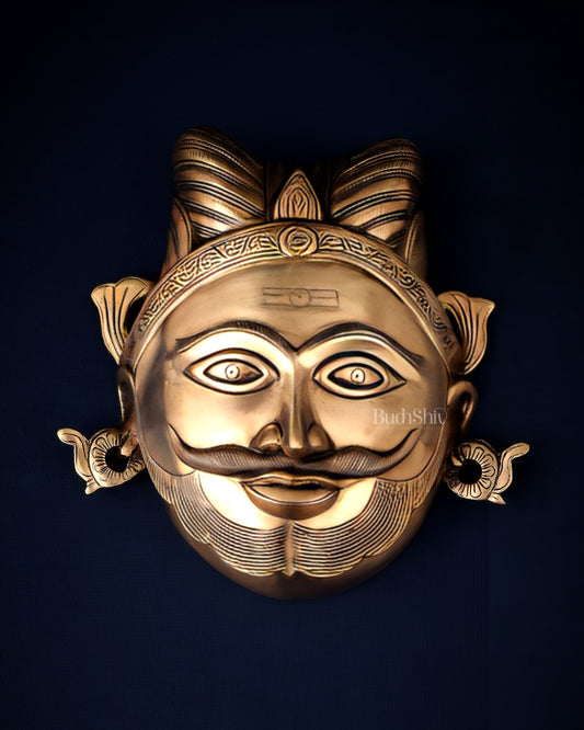 Brass Lord Shiva Mahakaal Face Wall Hanging – The Supreme Bhairava 8.5" | 100% Certified Copper & Brass - Sama Homes Idol - Brass Sculpture