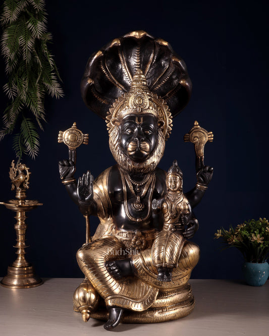 Brass Large Narsimha Lakshmi with Sheshanaaga Statue – 23" | 100% Certified Copper & Brass - Sama Homes Idol - Brass Sculpture