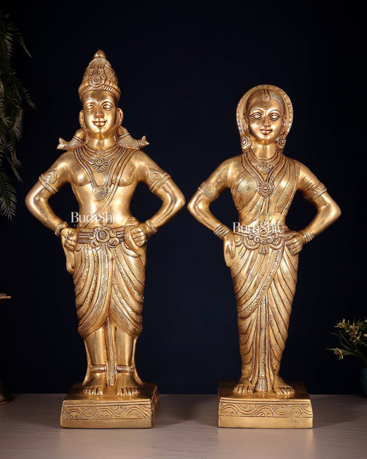 Brass Superfine Vitthal Rukmani Idol Pair 25" Grand Temple-Style Sculptures - Sama Homes Idol - Brass Sculpture
