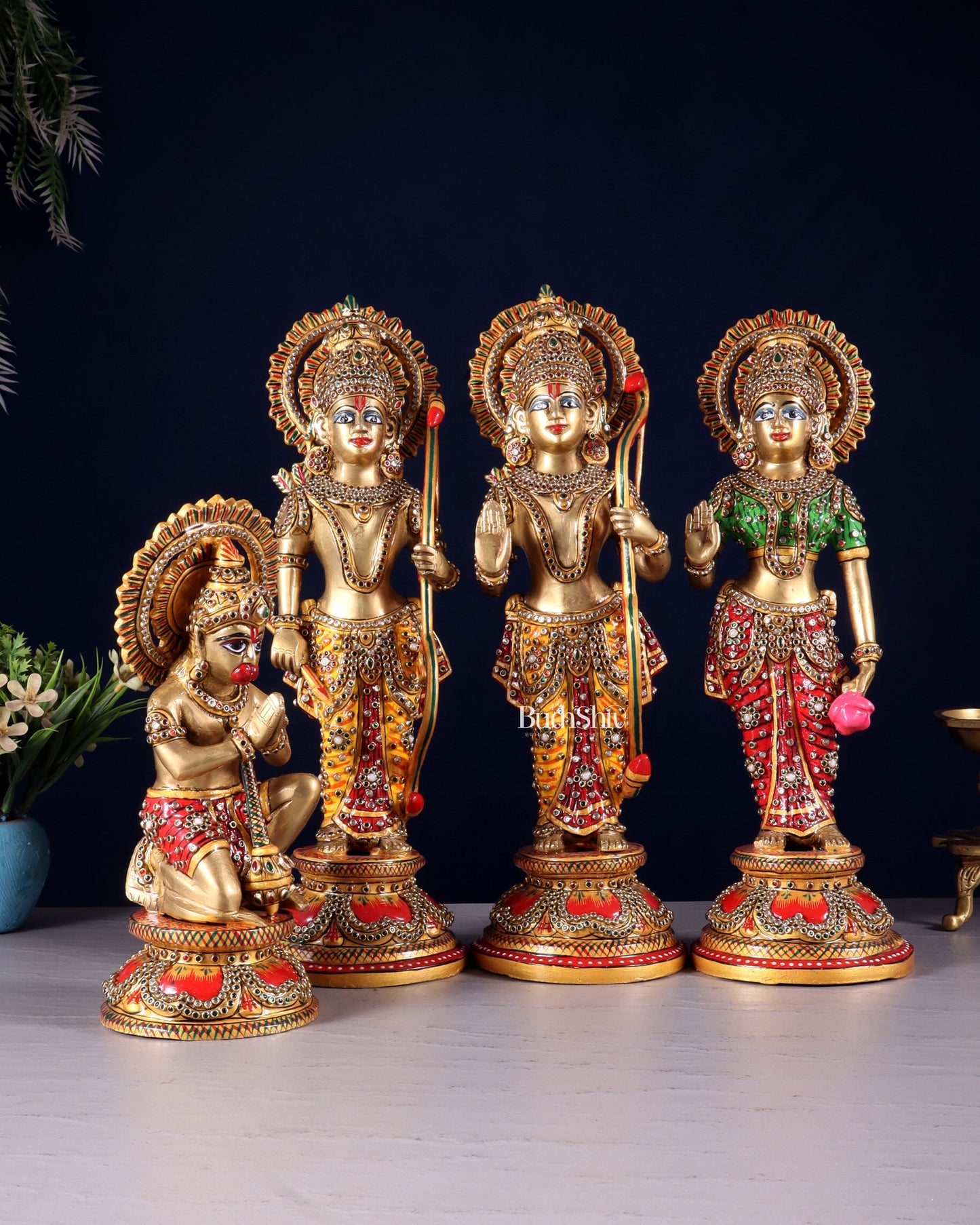 Brass Ram Darbar idols 12.5" with laakh meenakari | 100% Certified Copper & Brass - Sama Homes Idol - Brass Sculpture
